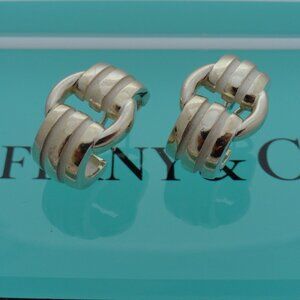 Tiffany & Co. S. Silver Atlas Groove Buckle Omega Back Pierced Hoop Earrings